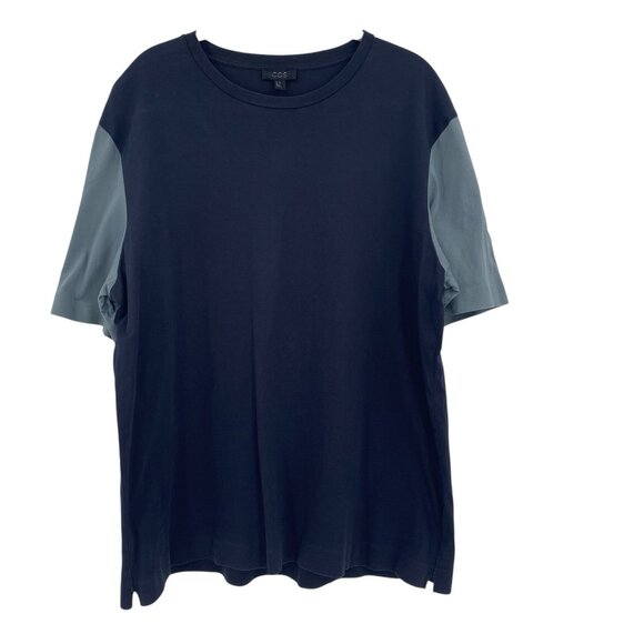 COS Shirt Mens XL Regular Crewneck Navy Blue Gray Colorblock Basic Cotton Tee - Picture 1 of 11